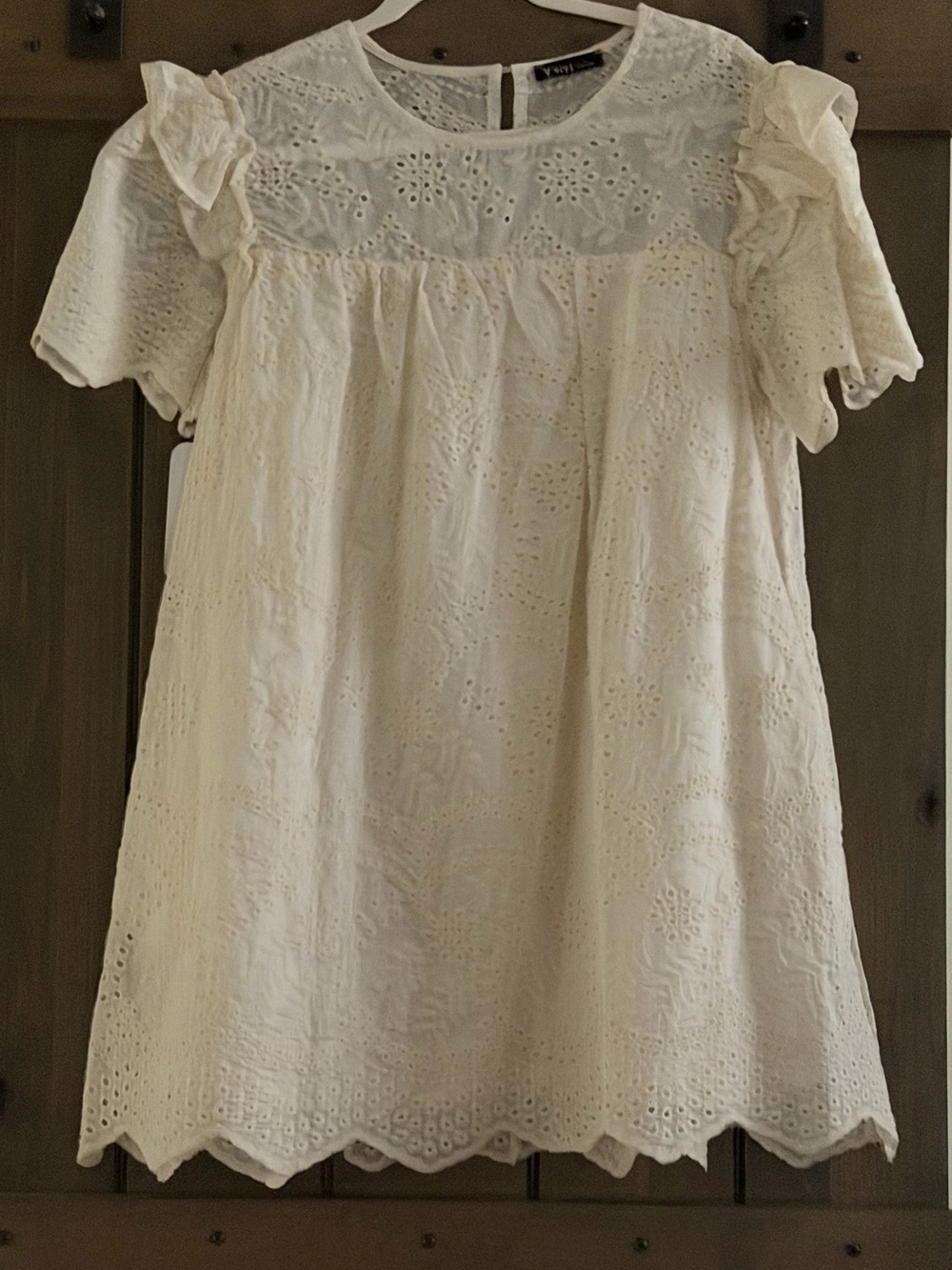 Very J Cream Eyelet Embroidered Dress